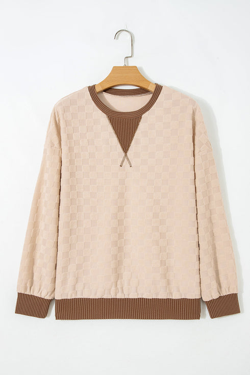 Plush Checkered Twisted Rib Long Sleeve Top