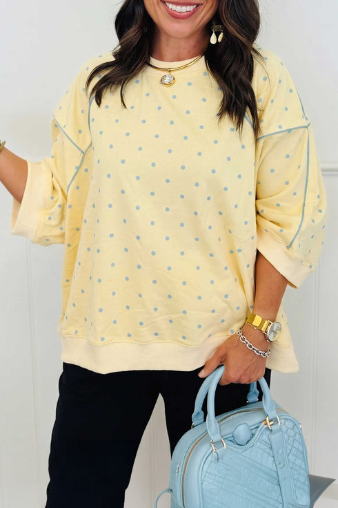 Polka Dot Piping Trim Relaxed Silhouette Top
