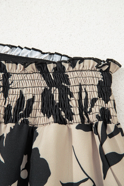 Bohemian Floral Print Smocked High Waist Wide Leg Pants