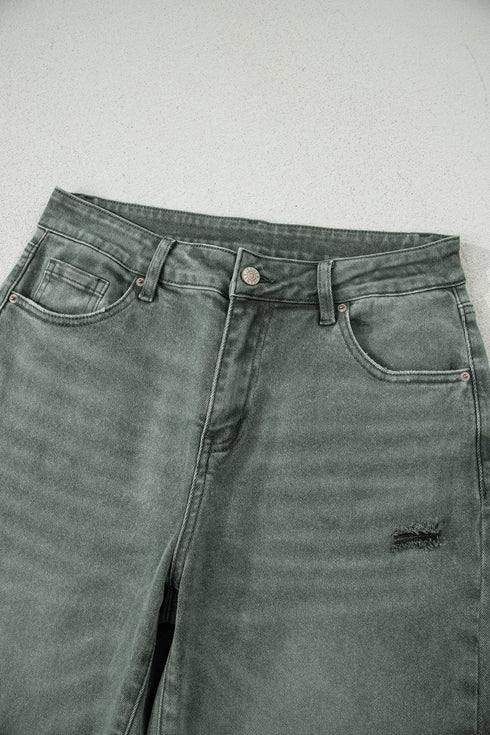 Distressed Raw Edge Wide Leg Denim Jeans
