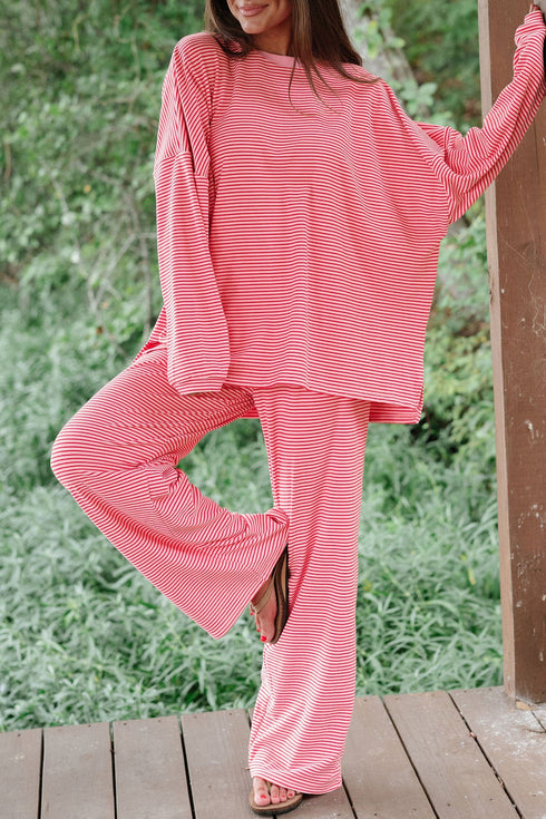 Striped Drop Shoulder Long Sleeve Pant Set
