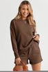 Textured Long Sleeve Top And Drawstring Lounge Short Sets