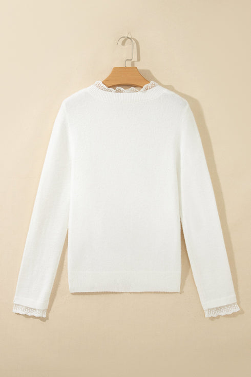 Lace Trim Neck Cuff Patchwork Long Sleeve Pullover Sweater