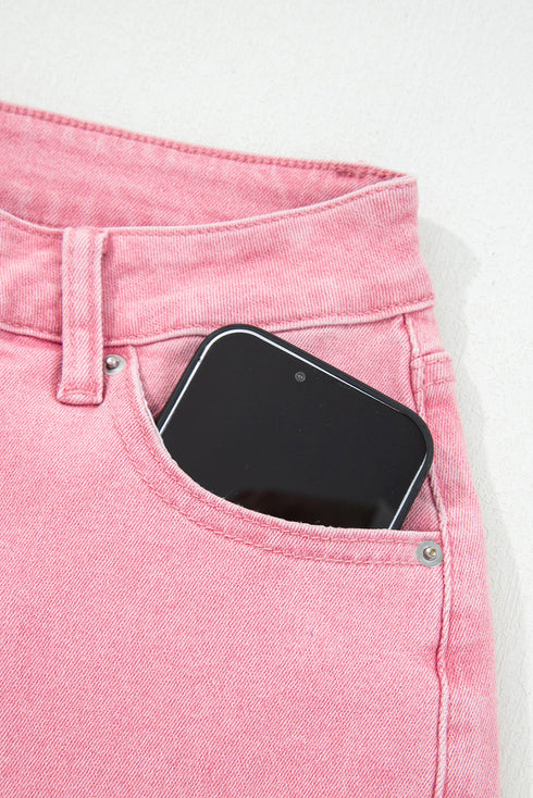 High Rise Cropped Washed Denim Wide Leg Jeans