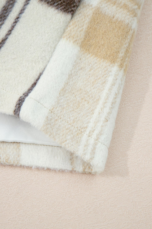 Button Front Patchwork Side Pocket Plaid Shacket