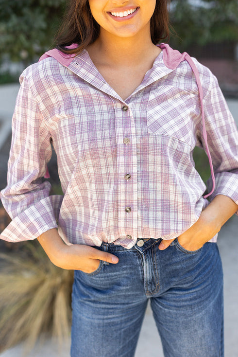 Southern Belle Checkered Plaid Loose Fit Hooded Shacket