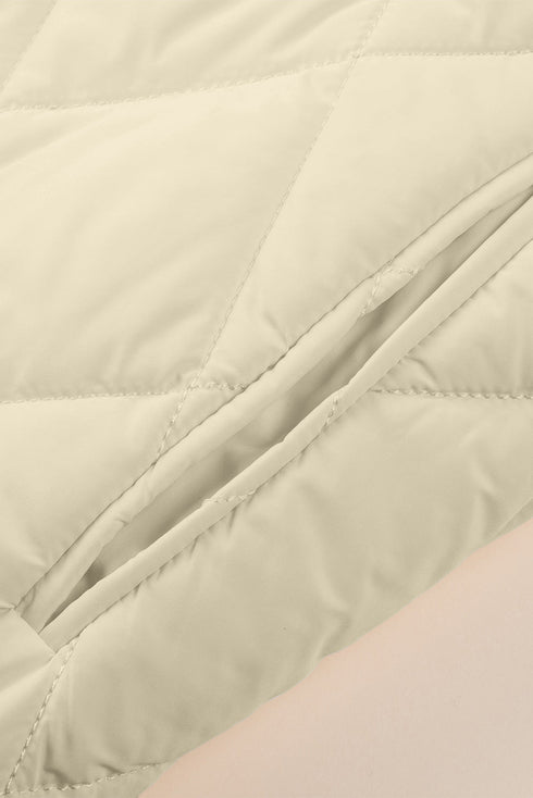 Solid Quilted Snap Button Hooded Puffer Coat