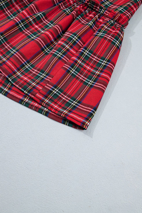 Plaid Knot Neck Short Sleeve Shift Midi Dress