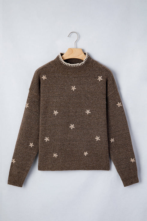 Floral Print High Neck Long Sleeve Sweater
