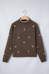 Embroidered Floral High Neck Long Sleeve Pullover Sweater