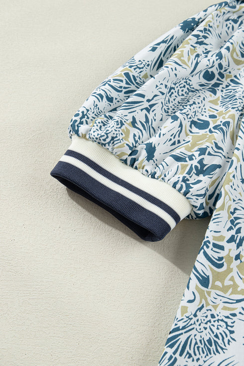 Patchwork Collar Striped Webbing Short Sleeve Floral Dress