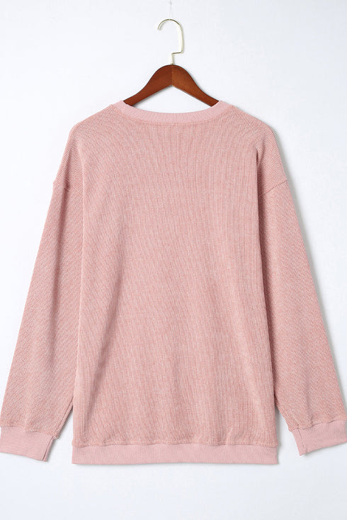 Textured Corduroy Graphic Long Sleeve Pullover Sweatshirt