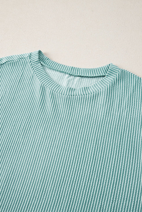 Corded Ribbed Knit Loose Fit Tee And Short Set