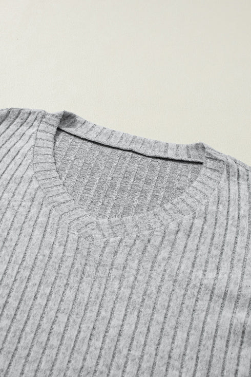 Ribbed Knit Wide Leg Slouchy Two Piece Loungewear