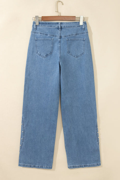 Denim Side Seam Rivet Ankle Length Jeans