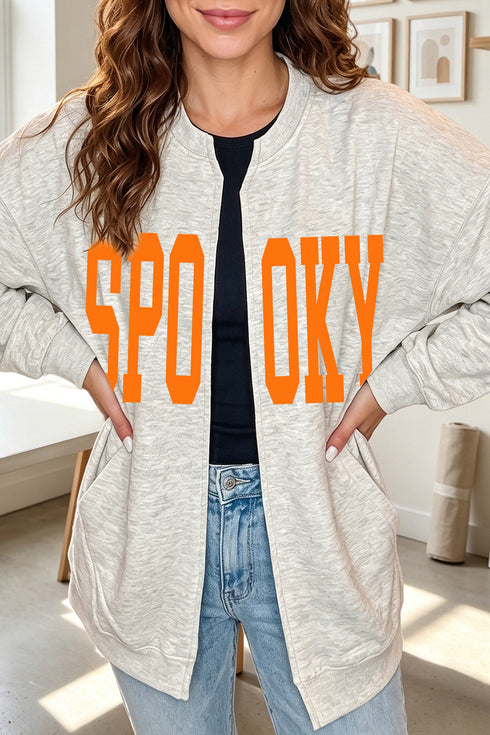 Spooky Letter Print Open Front Split Sweatshirt