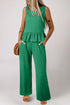 Textured Ribbed Ruffle Tank Top Wide Leg Pant Set