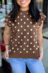 Dolman Short Sleeve Round Neck Polka Dot Sweater