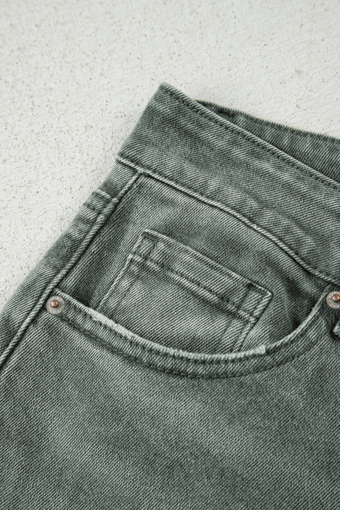 Distressed Raw Edge Wide Leg Denim Jeans