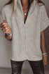 High Neck Zipper Knit Short Sleeve Sweater