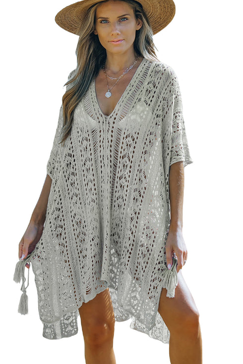Bohemian Openwork Tassel Hem Swim Cover Up