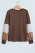Floral Print Long Sleeve Textured Loose Pullover Tunic Top