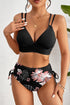 Ribbed Double Strap Tropical High Waist Bikini Set