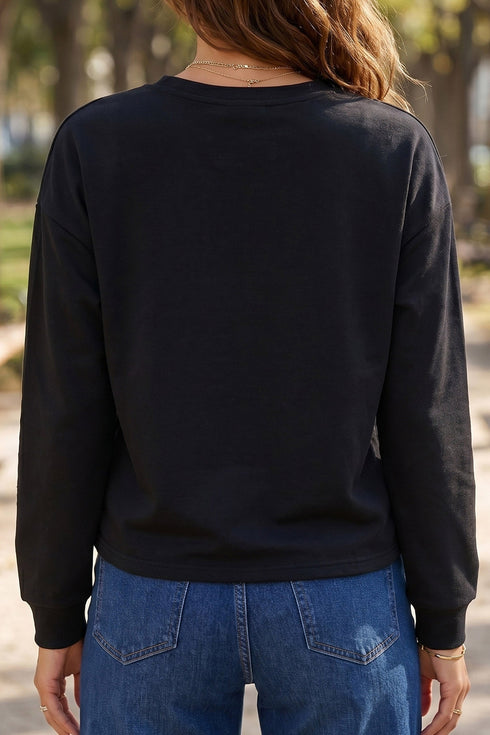 Ghost Print Round Neck Regular Fit Long Sleeve Tee