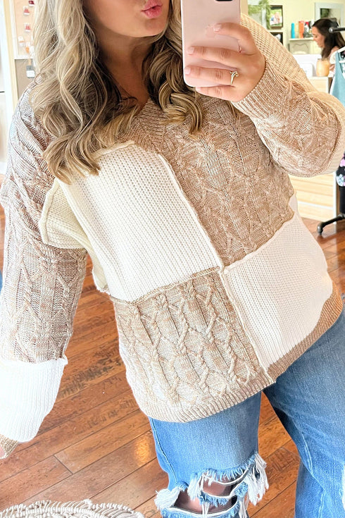 V Neck Seam Detail Loose Long Sleeve Tunic Sweater