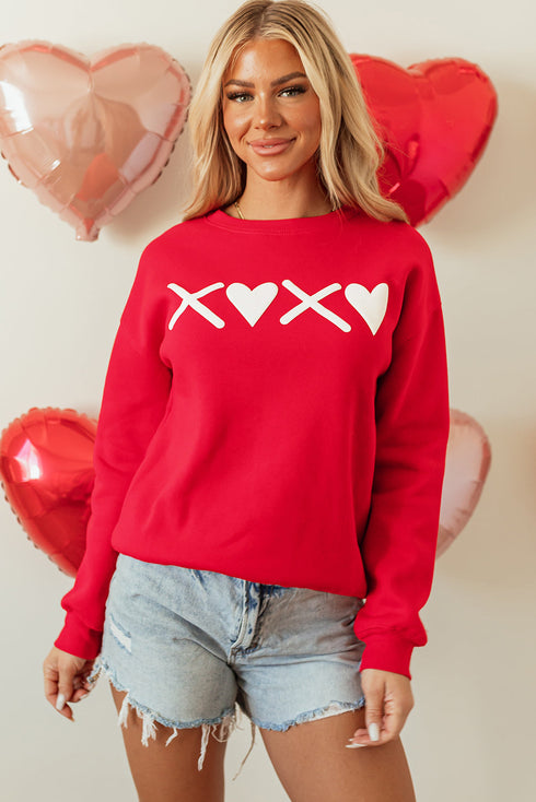 Heart Graphic Crew Neck Pullover Long Sleeve Sweatshirt