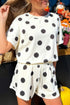 Polka Dot Print Loose Tee Drawstring Waist Short Sets