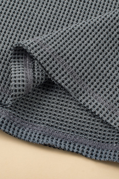 Textured Waffle Knit Buttoned Drawstring Short Set