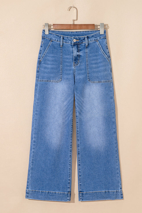 Cropped High Rise Wide Leg Stretch Denim Jeans