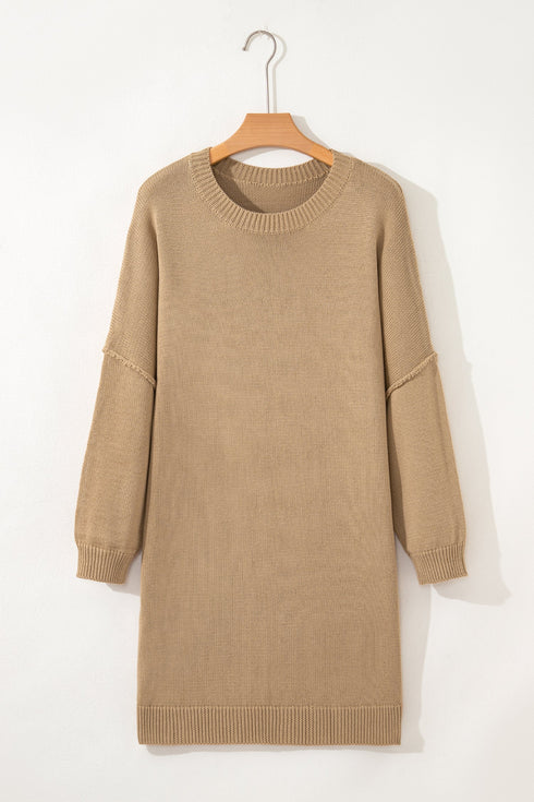 Oversized Chunky Knit Crew Neck Sweater Dress