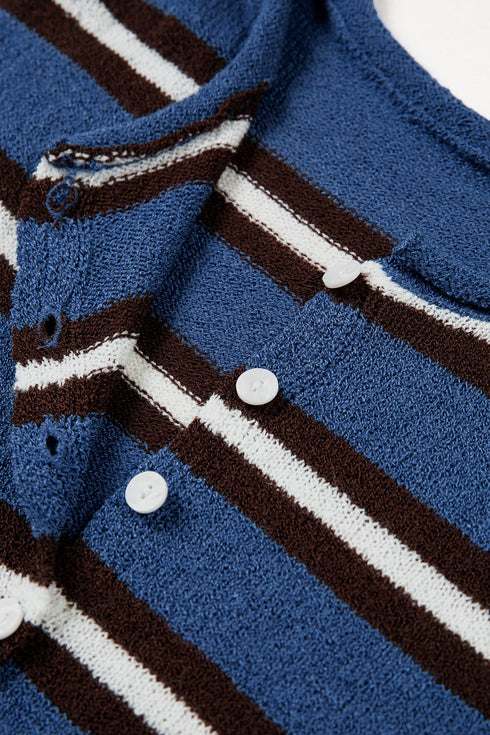 Acrylic Striped Pattern Drop Shoulder Button Cardigan