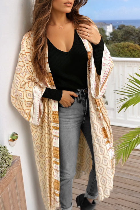 Bohemian Geometric Print Open Front Duster Kimono