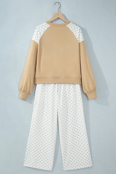 Polka Dot Patchwork Long Sleeve Pant Set