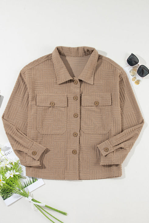 Casual Textured Chest Pocket Button Up Jacket