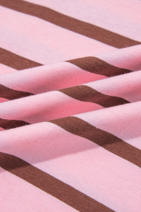 Striped Collared Long Sleeve Straight Cut Top