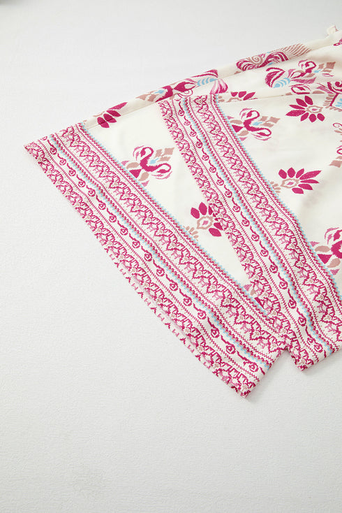 Bohemian Printed Smocked High Waist Wide Leg Pants