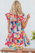 Abstract Print Ruffled Flutter Sleeve A-Line Mini Dress