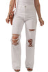 Heavy Distressed Solid Stretch Denim Straight Leg Jeans