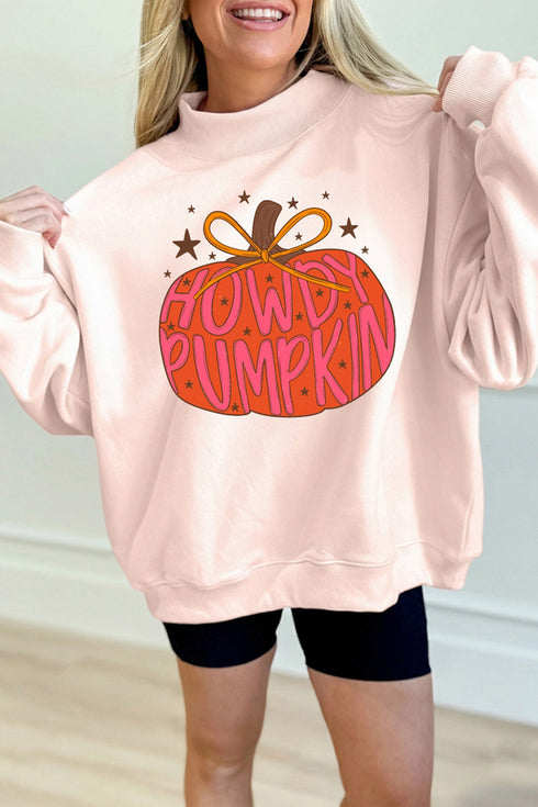 Blessed Pumpkin Gratitude Graphic Mock Neck Pullover Sweatshirt