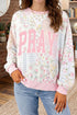 Pray Graphic Floral Mixed Print Patchwork Knit Sweatshirt