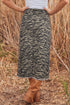Leopard Print Side Split Frayed Denim Midi Skirt