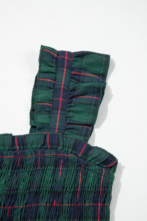 Southern Plaid Ruffle Sleeveless Shirred Bodice Tiered Midi Dress