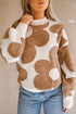 Abstract Floral Print Mock Neck Knit Sweater