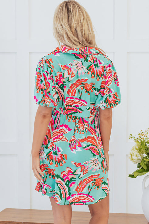 Abstract Lace-up High Waist Buttoned Mini Dress