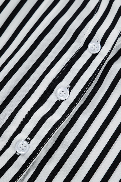 Striped Pattern Half Sleeve Button Up Blouse