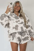 Western Print Raw Hem Long Sleeve Top Drawstring Short Set